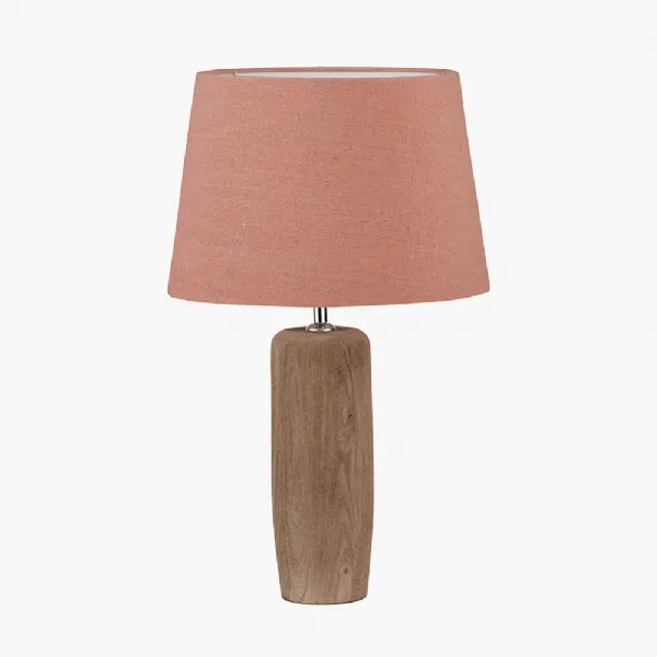 Inaya Natural Tapered Large Wood Table Lamp Base with Milos 40cm Apricot Linen Tapered Lampshade