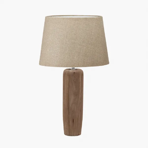 Inaya Natural Tapered Large Wood Table Lamp Base with Milos 40cm Natural Linen Tapered Lampshade