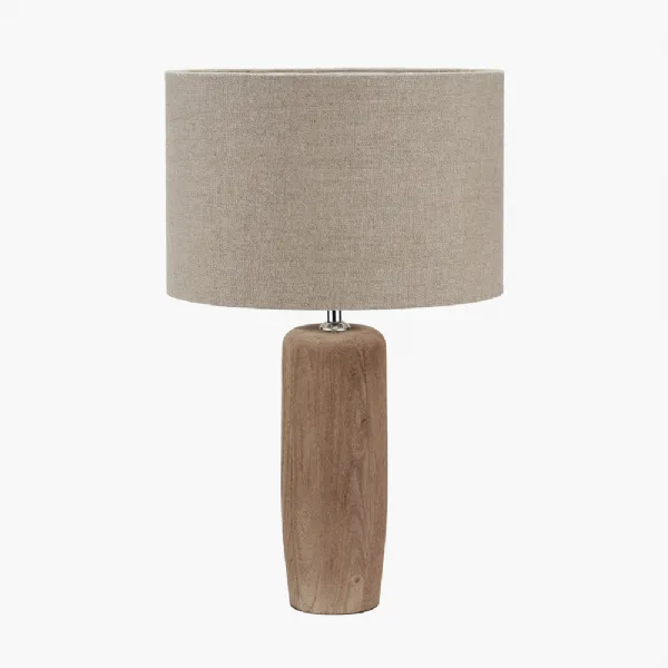 Inaya Natural Tapered Wood Table Lamp Base with Edward 35cm Natural Linen Cylinder Lampshade