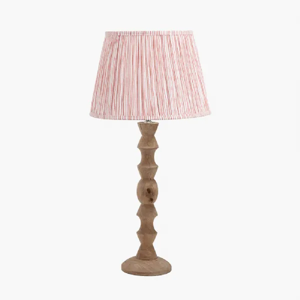 Ayra Natural Modernist Large Turned Wood Table Lamp Base with Thiago 40cm Cinnamon Stripe Mushroom Pleat Tapered Lampshade