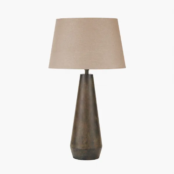 Arbor Verdi Gris Metal Conical Table Lamp Base with Milos 40cm Natural Linen Tapered Lampshade