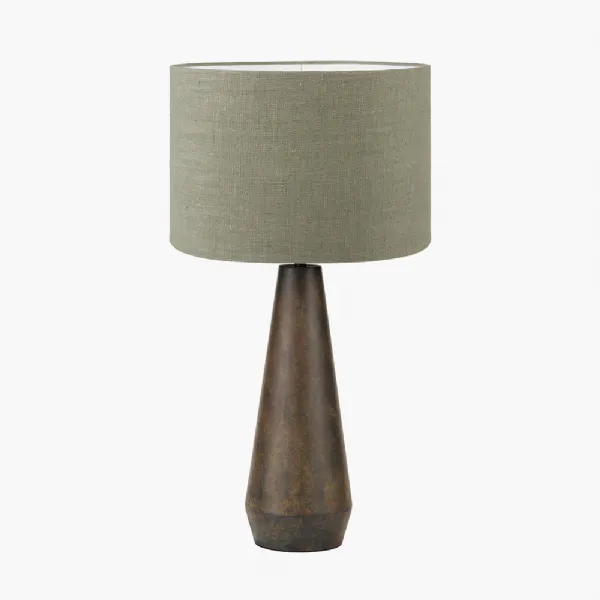 Arbor Verdi Gris Metal Conical Table Lamp Base with Edward 40cm Pistachio Green Linen Cylinder Lampshade