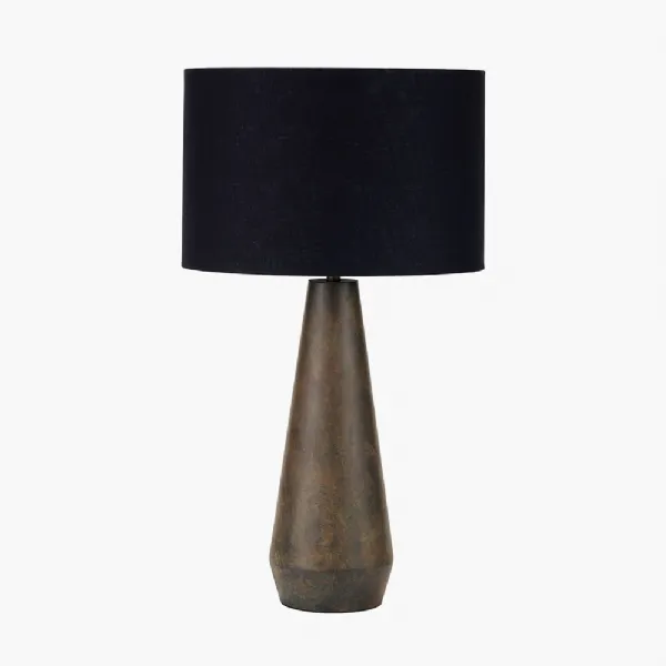 Arbor Verdi Gris Metal Conical Table Lamp Base with Lino 40cm Black Self Lined Linen Cylinder Lampshade