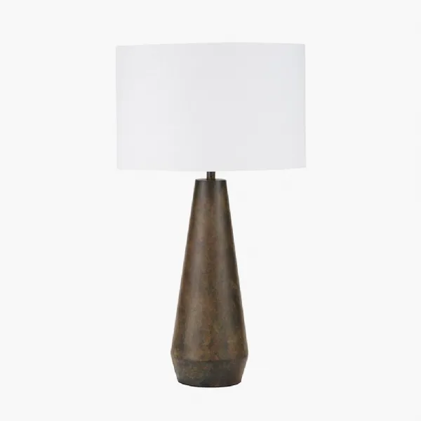 Arbor Verdi Gris Metal Conical Table Lamp Base with Lino 40cm White Self Lined Linen Cylinder Lampshade