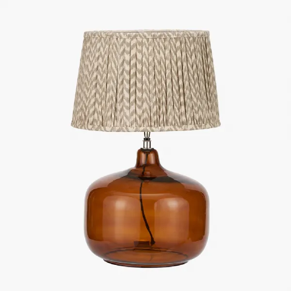 Corby Amber Glass Table Lamp Base with Vienna 40cm Taupe Chevron Mushroom Pleat Lampshade