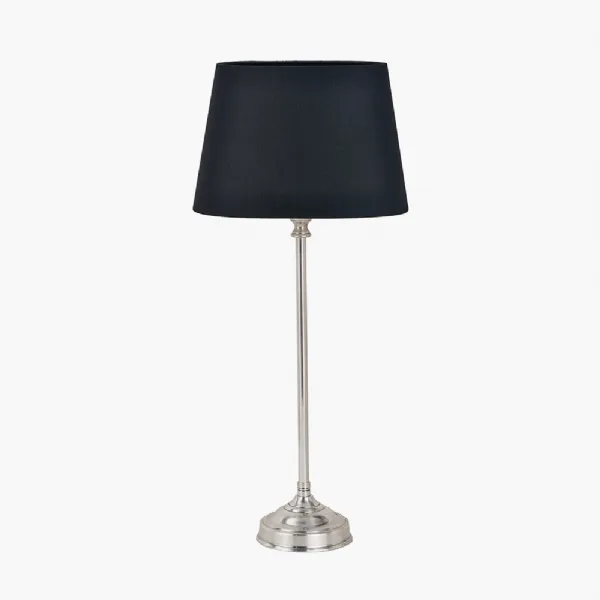 Auden Silver Metal Stick Table Lamp Base with Adelaide 25cm Black Tapered Cotton Mix Lampshade