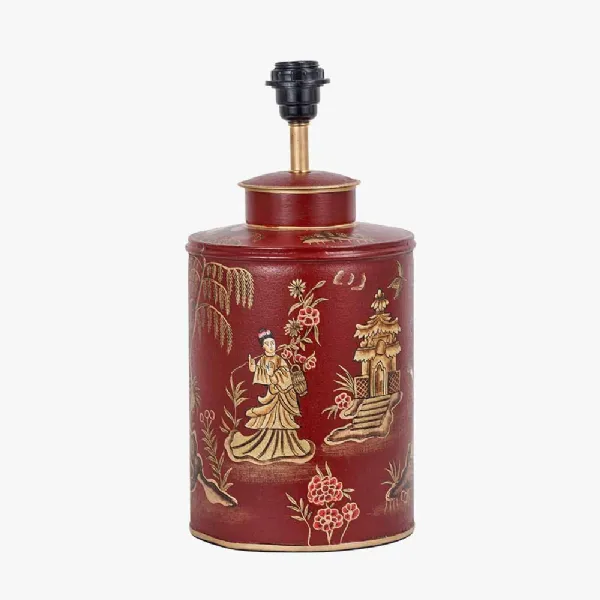 Landscape Red Hand Painted Metal Table Lamp Base