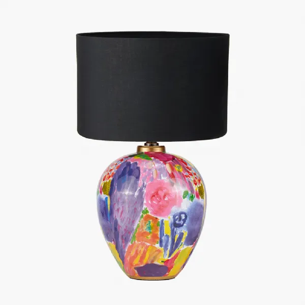 Matisse Multi Colour Ceramic Urn Table Lamp Base with Harry 40cm Black Cotton Mix Cylinder Lampshade