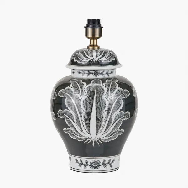 Asteria Black and White Feather Ceramic Urn Table Lamp Base