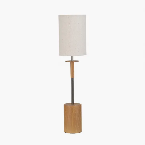 Bonham Natural Wood Veneer and Silver Metal Table Lamp