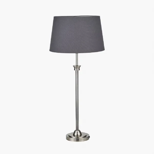 Salvatore Antique Silver Metal Table Lamp Base with Winston 35cm Grey Handloom Tapered Lampshade