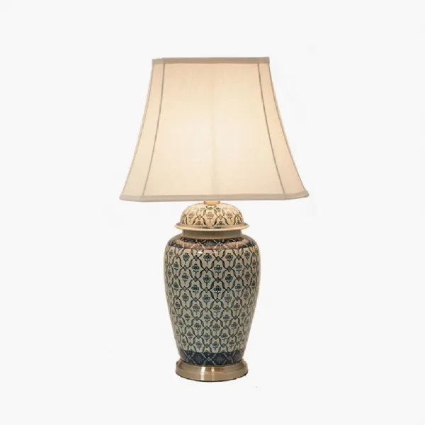 Blue and White Ginger Jar Table Lamp with Cream Shade