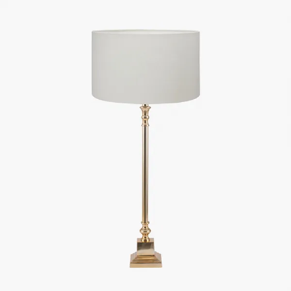 Claudius Gold Metal Stick Table Lamp Base with Henry 30cm White Handloom Cylinder Lampshade