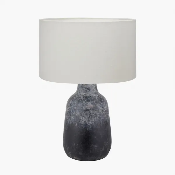 Vulcan Textured Volcanic Effect Grey Stoneware Table Lamp Base with Henry 35cm White Handloom Cylinder Lampshade