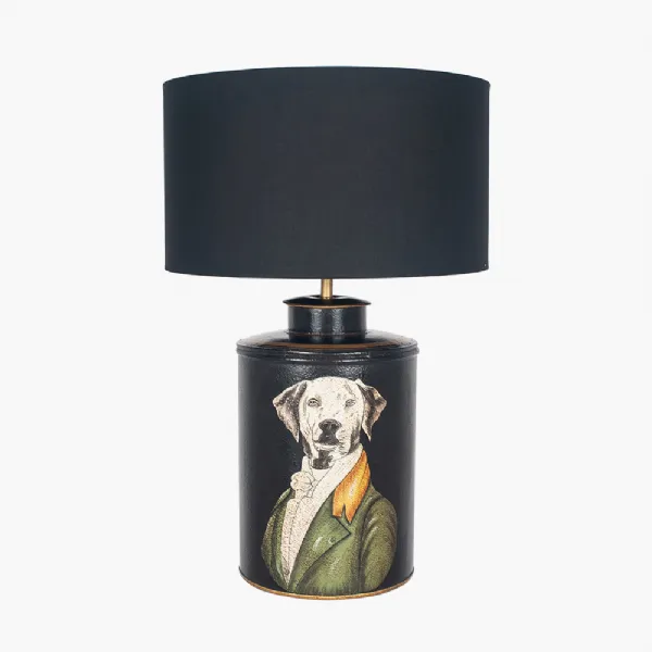 Pointer Black Hand Painted Dog Table Lamp Base with Harry 40cm Black Cotton Mix Cylinder Lampshade