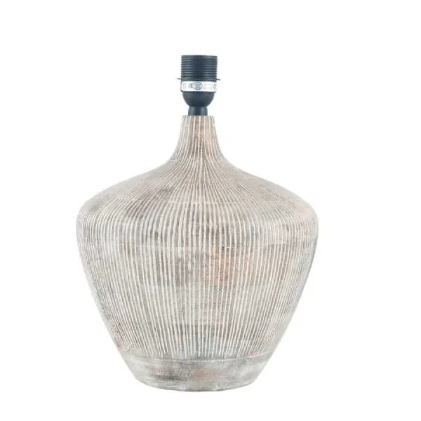 White Wash Textured Wood Table Lamp