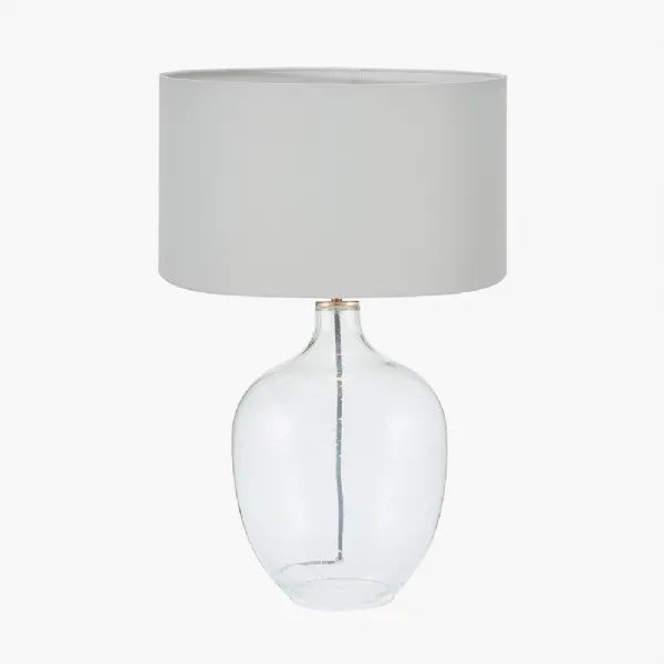 Islay Clear Bubble Glass Table Lamp Base with Harry 40cm Ivory Cotton Mix Cylinder Lampshade