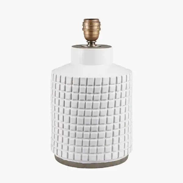 Textured White Squares Design Stoneware Table Lamp