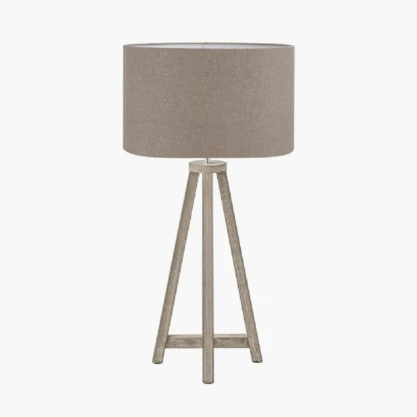 Whitby Grey Wash Wood Tapered 4 Post Table Lamp Base with Edward 35cm Natural Linen Cylinder Lampshade
