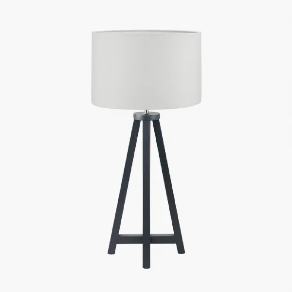 Whitby Matt Black Wood Tapered 4 Post Table Lamp Base with Lino 35cm White Self Lined Linen Cylinder Lampshade