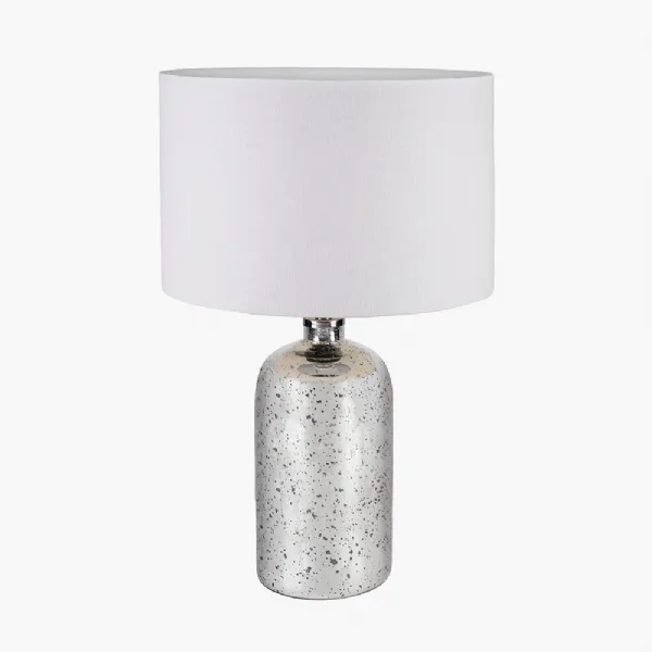 Ophelia Mercurial Glass Table Lamp Base with Lino 40cm White Self Lined Linen Cylinder Lampshade
