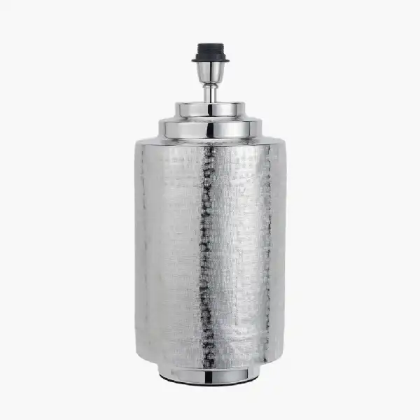 Shiny Silver Metal Hammered Pot Table Lamp Base