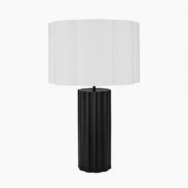 Petula Black Metal Scallop Table Lamp Base with Bloom 40cm White Handloom Scalloped Cylinder Lampshade