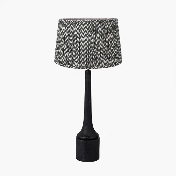 Marin Black Wood Tall Neck Table Lamp Base with Vienna 40cm Black Chevron Mushroom Pleat Lampshade