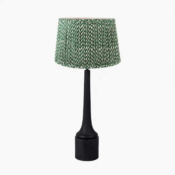 Marin Black Wood Tall Neck Table Lamp Base with Vienna 40cm Forest Green Chevron Mushroom Pleat Lampshade