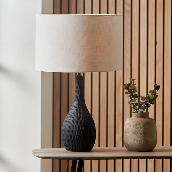 Black Engraved Wooden Bottle Table Lamp Base Only