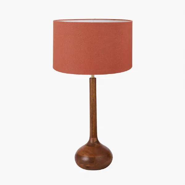 Toma Oiled Wood Tall Neck Table Lamp Base with Henry 40cm Tobacco Handloom Cylinder Lampshade