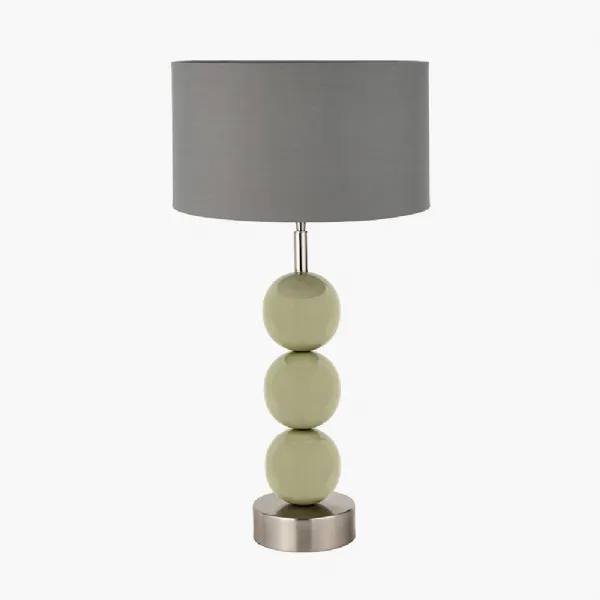 Sofia Sage and Silver Enamel 3 Ball Table Lamp Base with Harry 35cm Steel Grey Cotton Mix Cylinder Lampshade