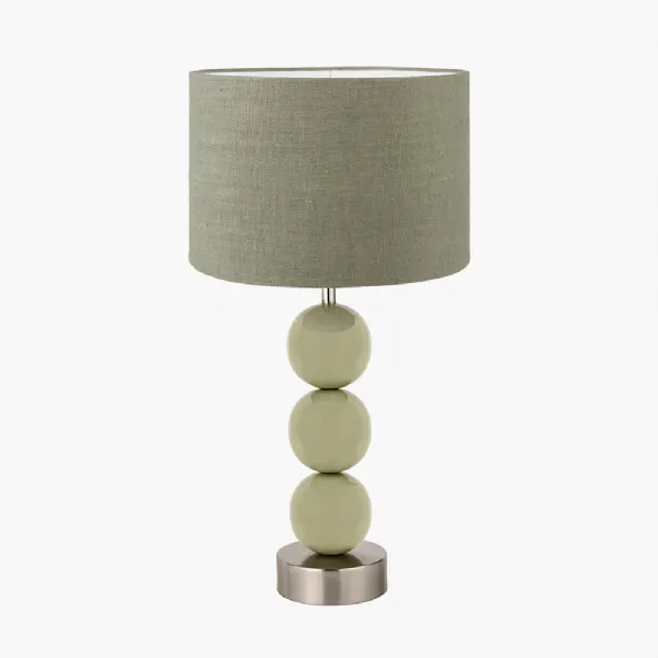 Sofia Sage and Silver Enamel 3 Ball Table Lamp Base with Edward 35cm Pistachio Green Linen Cylinder Lampshade