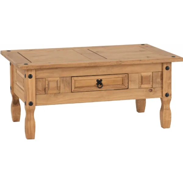 Corona 1 Drawer Coffee Table Distressed Waxed Pine