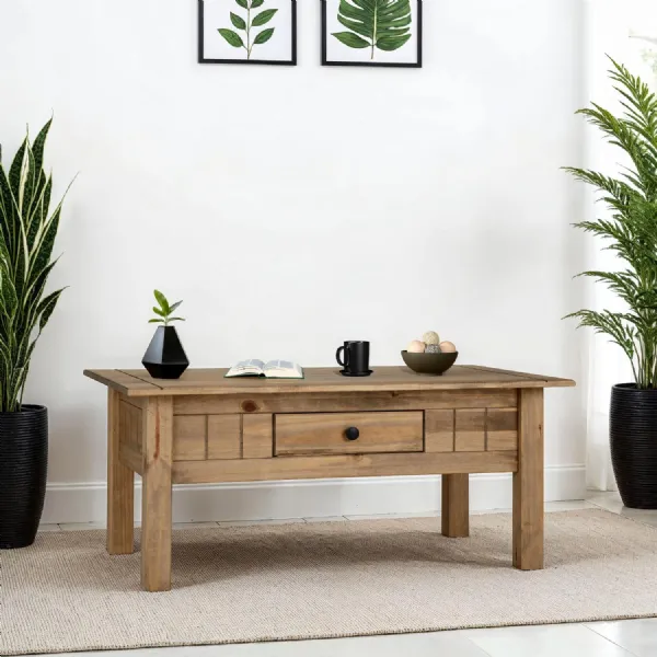 Panama 1 Drawer Coffee Table Natural Wax
