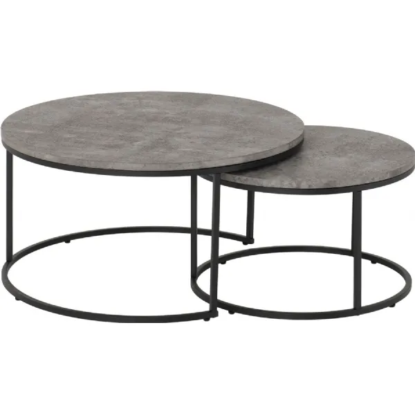 Athens Round Coffee Table Set Concrete Effect Black