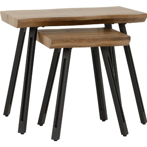 Quebec Wave Edge Nest of Tables Medium Oak Effect Black