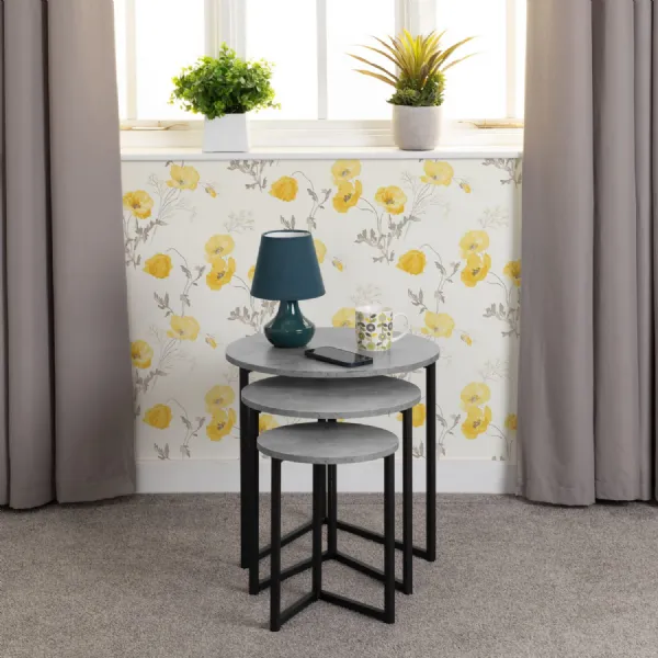 Athens Round Nest of Tables Concrete Effect Black