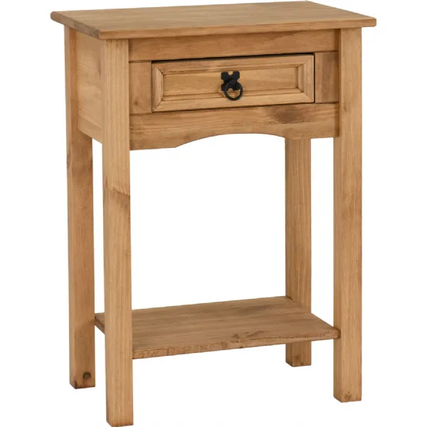 Corona 1 Drawer Console Table with Shelf Distressed Waxed Pine