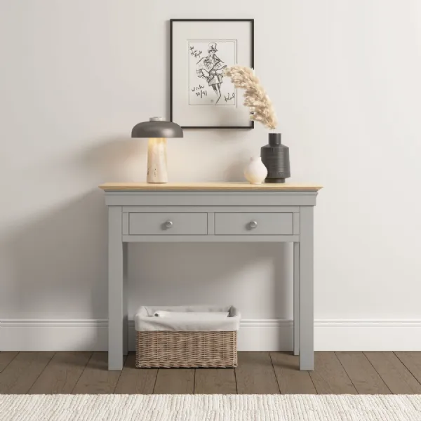 Pebble Grey 2 Drawer Console Table Oak Top