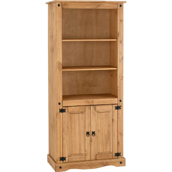 Corona 2 Door Display Unit Bookcase Distressed Waxed Pine