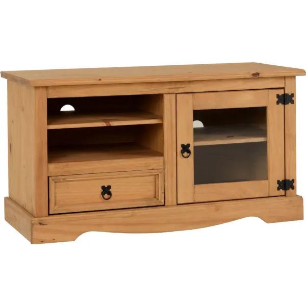 Corona Entertainment Unit Distressed Waxed Pine Glass