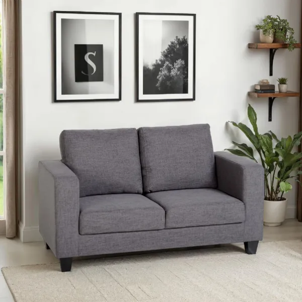 Grey Fabric 2 Seater Standard Back Sofa