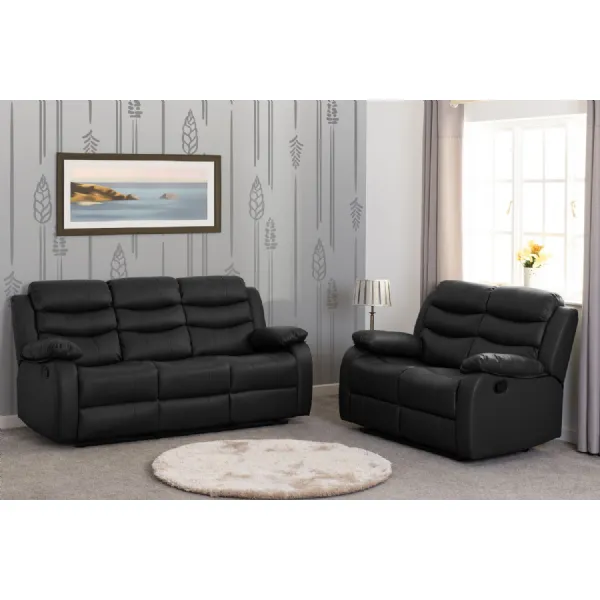 Black Leather Effect 3+2 Recliner Sofa Set