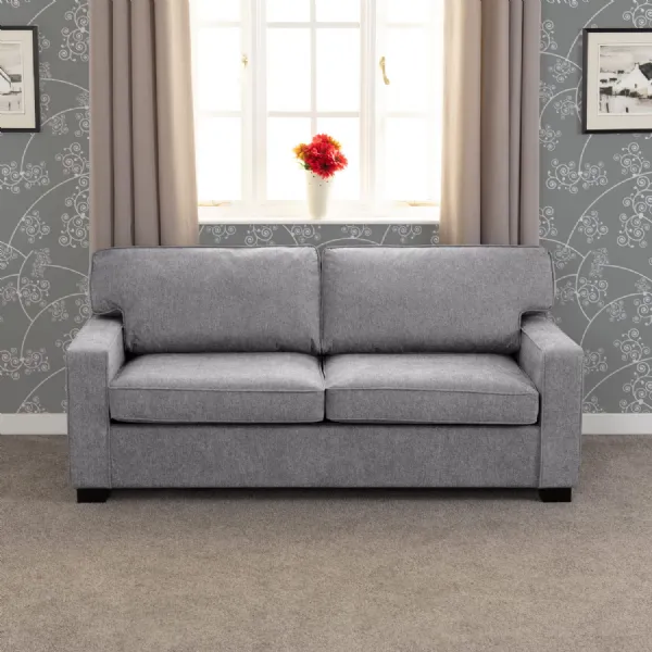 Light Grey Fabric 3 Seater Sofa Bed with Wooden Feet