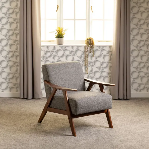 Grey Fabric Accent Chair with Wooden Framed