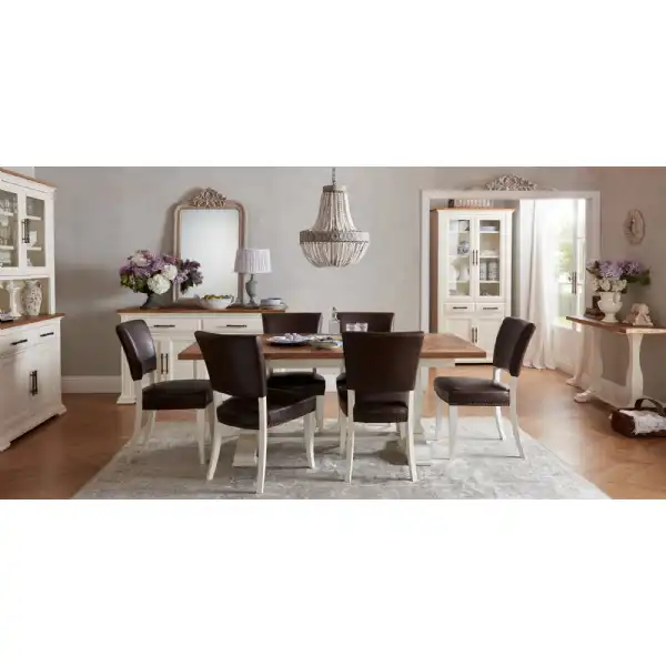 2 Tone Table And 6 Ivory Chairs in Brown Leather