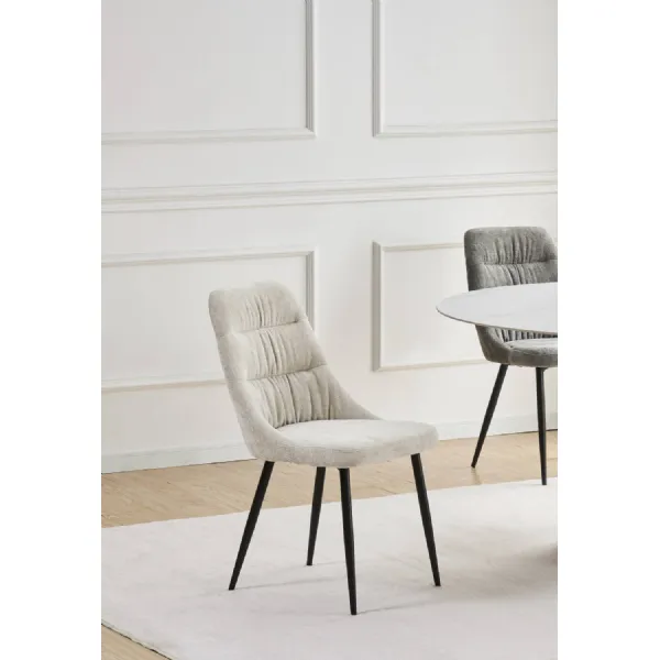 Natural Chenille Fabric Pleated Dining Chair Black Legs