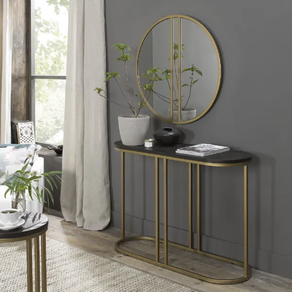 Peppercorn Ash Top Console Hall Table Brass Gold Metal Frame