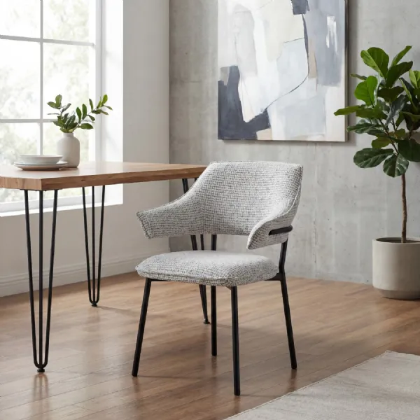 Smokey Grey Fabric Wraparound Back Dining Chair Metal Frame